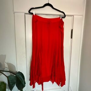 Catherines Vibrant Red Embroidered Midi Skirt